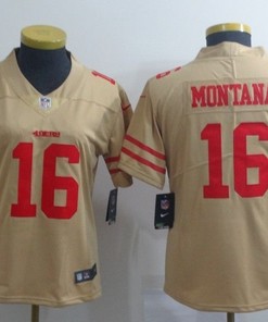 San Francisco 49ers Joe Montana #16 2020 Nfl Golden Womens Jersey Jersey - Robokeg