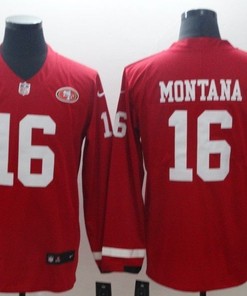 San Francisco 49ers Joe Montana #16 2020 Nfl Red Long Sleeve Jersey Jersey - Robokeg