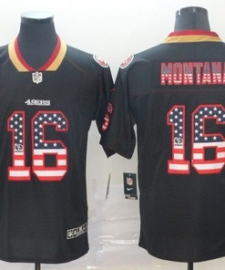 San Francisco 49ers Joe Montana #16 American Flag 2020 Nfl Black Jersey Jersey - Robokeg