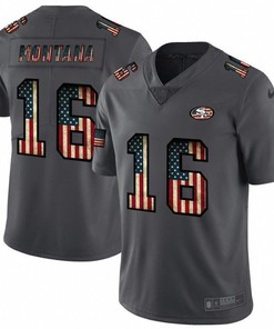 San Francisco 49ers Joe Montana #16 American Flag 2020 Nfl Grey Jersey Jersey - Robokeg