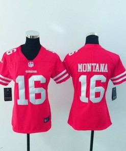 San Francisco 49ers Joe Montana #16 Nfl 2020 Pink Womens Jersey - Robokeg