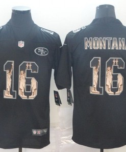 San Francisco 49ers Joe Montana #16 Statue Of Liberty 2020 Nfl Black Jersey Jersey - Robokeg