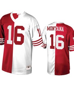 San Francisco 49ers Joe Montana Scarlet White Retired Player Split Jersey - Robokeg