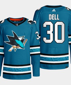 San Jose Sharks Aaron Dell 30 Teal Primegreen 2022-23 Home Jersey - Robokeg