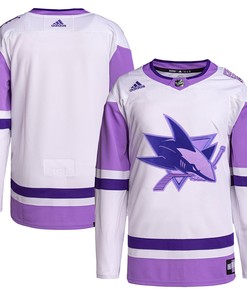 San Jose Sharks Adidas Hockey Fights Cancer Primegreen Authentic Blank Practice Jersey - White/purple Nhl - Robokeg