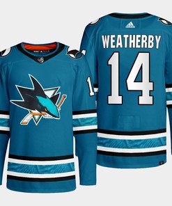 San Jose Sharks Jasper Weatherby 14 Teal Primegreen 2022-23 Home Jersey - Robokeg