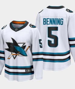 San Jose Sharks Matt Benning 5 2022-23 Away White Jersey The Evolve - Robokeg