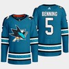 San Jose Sharks Matt Benning 5 Teal Primegreen 2022-23 Home Jersey - Robokeg