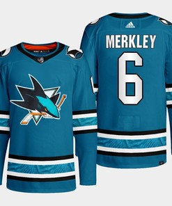 San Jose Sharks Ryan Merkley 6 Teal Primegreen 2022-23 Home Jersey - Robokeg