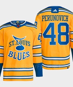 Scott Perunovich 48 Reverse Retro 2.0 2022 St. Louis Blues Yellow Jersey Primegreen - Robokeg