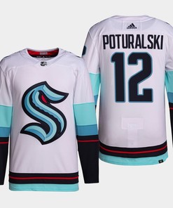 Seattle Kraken Andrew Poturalski 12 White Away Primegreen Jersey 2022-23 - Robokeg