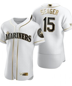 Seattle Mariners #15 Kyle Seager Mlb Golden Brandedition White Jersey Gift For Mariners Fans - Robokeg