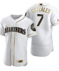 Seattle Mariners #7 Marco Gonzales Mlb Golden Brandedition White Jersey Gift For Mariners Fans - Robokeg