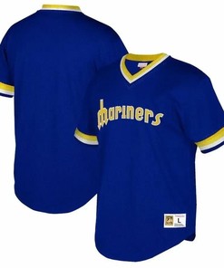 Seattle Mariners Mitchell And Ness Big And Tall Cooperstown Collection Mesh Wordmark V-neck Jersey - Royal - Robokeg