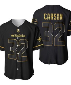 Seattle Seahawks Chris Carson #32 Nfl American Football Team Black Golden Brandedition 3d Designed Allover Gift For Seattle Fans Baseball Jersey - Robokeg