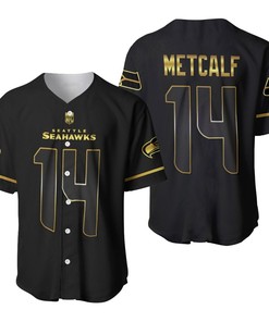 Seattle Seahawks Dk Metcalf #14 Nfl American Football Team Black Golden Brandedition 3d Designed Allover Gift For Seattle Fans Baseball Jersey - Robokeg
