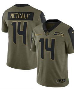 Seattle Seahawks Dk Metcalf 14 Nfl Olive 2021 Salute To Service Retired Player Men Jersey For Seahawks Fans - Robokeg