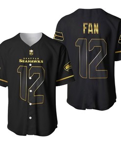 Seattle Seahawks Fan #12 Nfl American Football Team Black Golden Brandedition 3d Designed Allover Gift For Seattle Fans Baseball Jersey - Robokeg