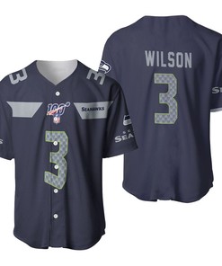 Seattle Seahawks Russell Wilson #3 Nfl American Football Navy 100th Season 3d Designed Allover Gift For Seahawks Fans Baseball Jersey - Robokeg