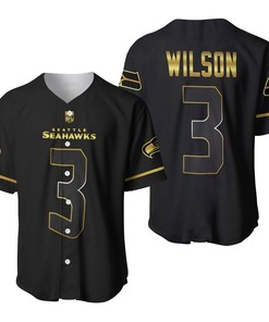 Seattle Seahawks Russell Wilson #3 Nfl American Football Team Black Golden Brandedition 3d Designed Allover Gift For Seattle Fans Baseball Jersey - Robokeg