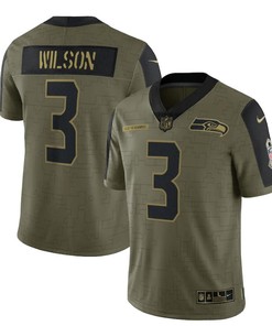 Seattle Seahawks Russell Wilson 3 Nfl Olive 2021 Salute To Service Retired Player Men Jersey For Seahawks Fans - Robokeg