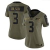 Seattle Seahawks Russell Wilson 3 Nfl Olive 2021 Salute To Service Retired Player Women Jersey For Seahawks Fans - Robokeg