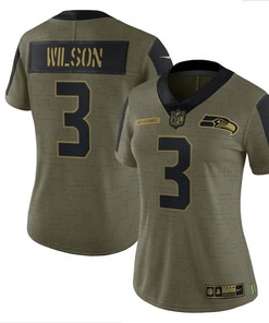 Seattle Seahawks Russell Wilson 3 Nfl Olive 2021 Salute To Service Retired Player Women Jersey For Seahawks Fans - Robokeg