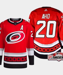 Sebastian Aho 20 Carolina Hurricanes Red Jersey 2022-23 Third 25th Anniversary - Robokeg