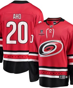 Sebastian Aho 20 Carolina Hurricanes Stanley Cup 2023 Playoffs Patch Home Breakaway Men Jersey - Red - Robokeg