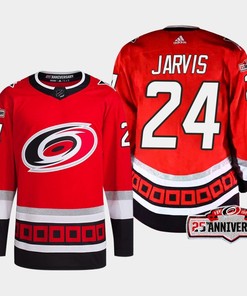 Seth Jarvis 24 Carolina Hurricanes Red Jersey 2022-23 Third 25th Anniversary - Robokeg