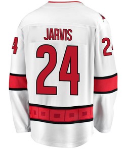 Seth Jarvis 24 Carolina Hurricanes Stanley Cup 2023 Playoffs Patch Away Breakaway Men Jersey - White - Robokeg