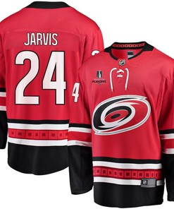 Seth Jarvis 24 Carolina Hurricanes Stanley Cup 2023 Playoffs Patch Home Breakaway Men Jersey - Red - Robokeg