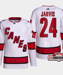 Seth Jarvis 24 Carolina Hurricanes White Jersey 2022-23 Away 25th Anniversary - Robokeg