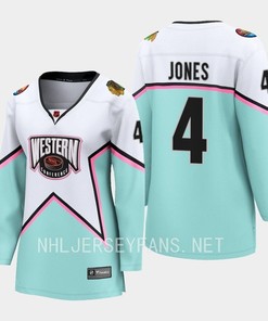 Seth Jones 4 Chicago Blackhawks White 2023 All-Star Western Conference Jersey Women - Robokeg