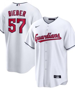 Shane Bieber 57 Cleveland Guardians Home Men Jersey - White - Robokeg