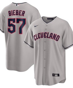 Shane Bieber 57 Cleveland Guardians Road Men Jersey - Gray - Robokeg