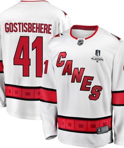 Shayne Gostisbehere 41 Carolina Hurricanes Stanley Cup 2023 Playoffs Patch Away Breakaway Men Jersey - White - Robokeg