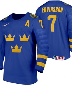 Simon Edvinsson Sweden Hockey 2022 IIHF World Junior Championship Blue Away Jersey Jersey - Robokeg