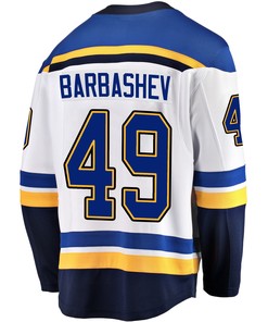 St. Louis Blues Ivan Barbashev 49 Away 2022 Stanley Cup Playoffs Breakaway Men Jersey - White - Robokeg