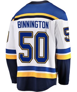 St. Louis Blues Jordan Binnington 50 Away 2022 Stanley Cup Playoffs Breakaway Men Jersey - White - Robokeg