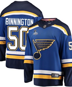 St. Louis Blues Jordan Binnington 50 Home 2022 Stanley Cup Playoffs Breakaway Men Jersey - Royal - Robokeg