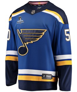 St. Louis Blues Jordan Binnington 50 Home 2022 Stanley Cup Playoffs Breakaway Men Jersey - Royal - Robokeg