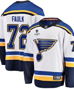 St. Louis Blues Justin Faulk 72 Away 2022 Stanley Cup Playoffs Breakaway Men Jersey - White - Robokeg