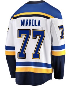 St. Louis Blues Niko Mikkola 77 Away 2022 Stanley Cup Playoffs Breakaway Men Jersey - White - Robokeg
