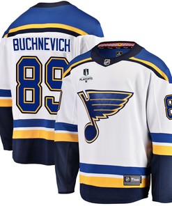 St. Louis Blues Pavel Buchnevich 89 Away 2022 Stanley Cup Playoffs Breakaway Men Jersey - White - Robokeg