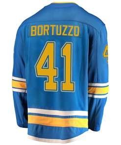 St. Louis Blues Robert Bortuzzo 41 Alternate 2022 Stanley Cup Playoffs Breakaway Men Jersey - Blue - Robokeg