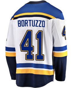 St. Louis Blues Robert Bortuzzo 41 Away 2022 Stanley Cup Playoffs Breakaway Men Jersey - White - Robokeg