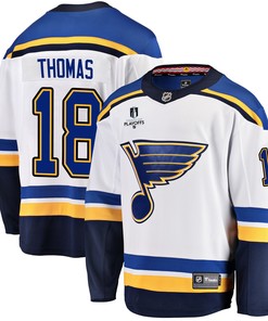 St. Louis Blues Robert Thomas 18 Away 2022 Stanley Cup Playoffs Breakaway Men Jersey - White - Robokeg