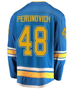 St. Louis Blues Scott Perunovich 48 Alternate 2022 Stanley Cup Playoffs Breakaway Men Jersey - Blue - Robokeg