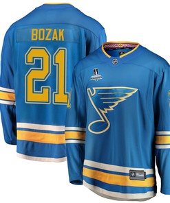 St. Louis Blues Tyler Bozak 21 Alternate 2022 Stanley Cup Playoffs Breakaway Men Jersey - Blue - Robokeg
